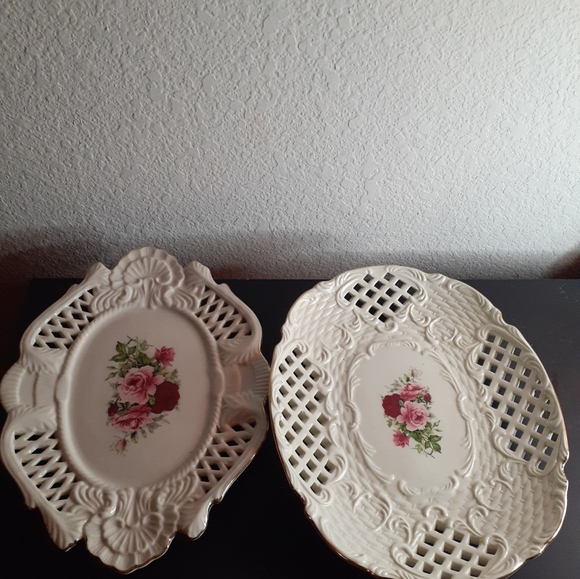 GORGEOUS VTG Baum Bros Formalities Handpainted Porcelain Reticular Plates. - Picture 1 of 7